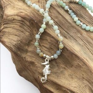 Beach Necklace Silver Seahorse Amazonite
